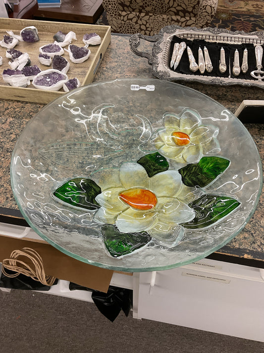 Fused Glass Bowl w/Magnolia Flower Design