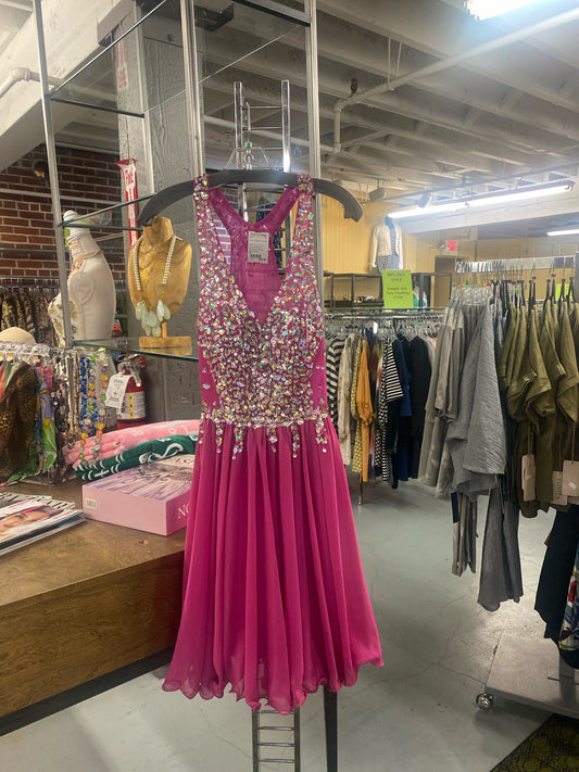 Short Pink Chiffon Tank Iridescent Beading Evening Gown Size 4