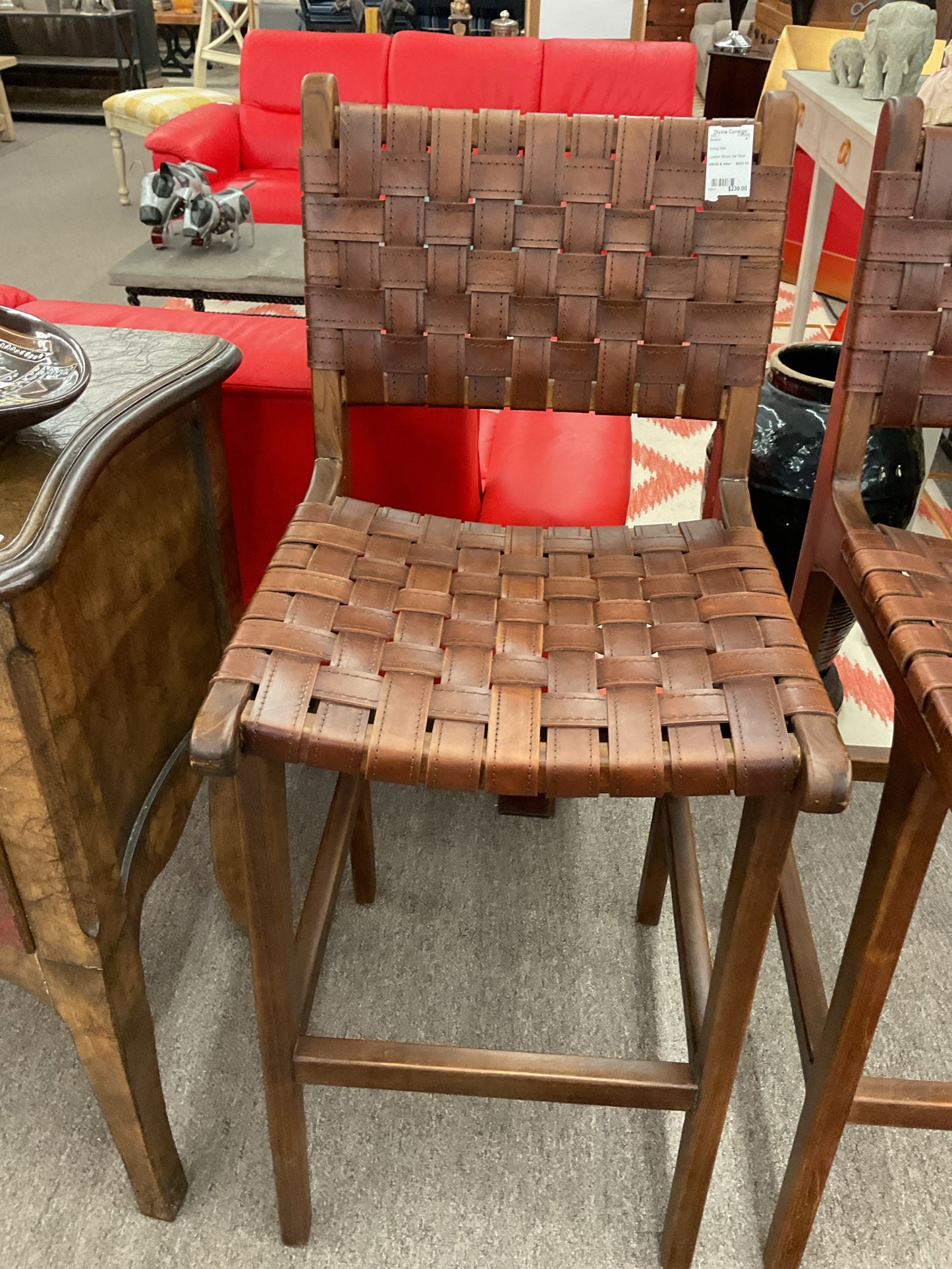Leather-Woven Bar Stool