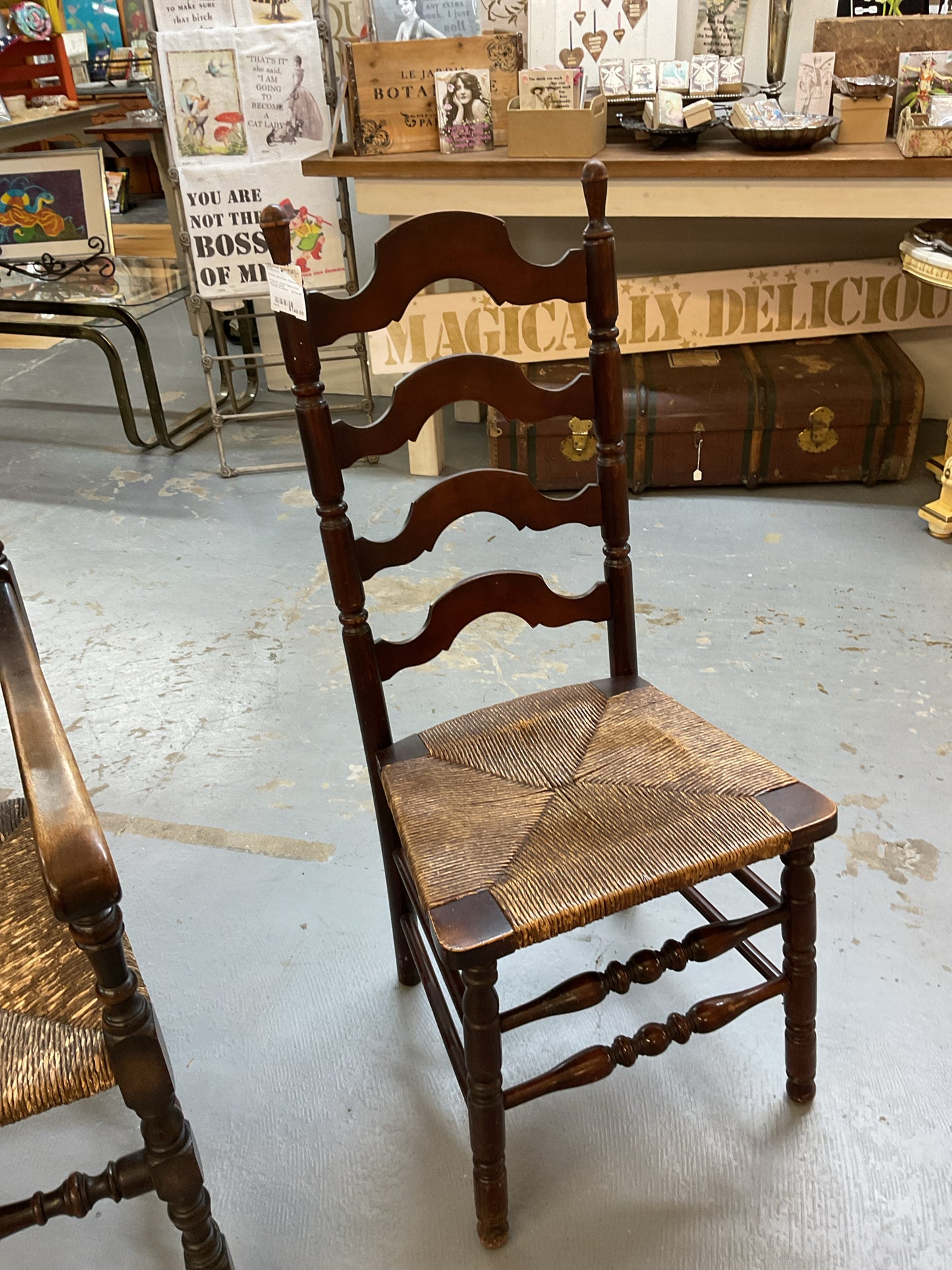 Antique Ladder Back Chair w/Rush Seat