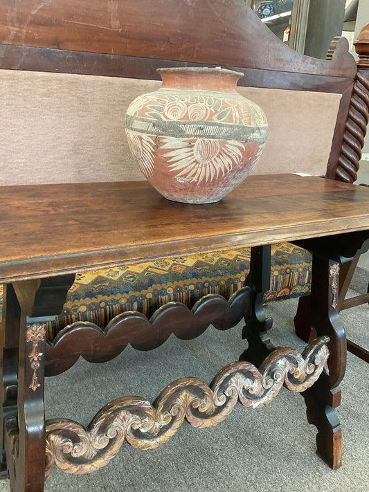 Vintage Dark Wood Sofa Table w/Carved Wood Accent Panels 48 x 22 x 29