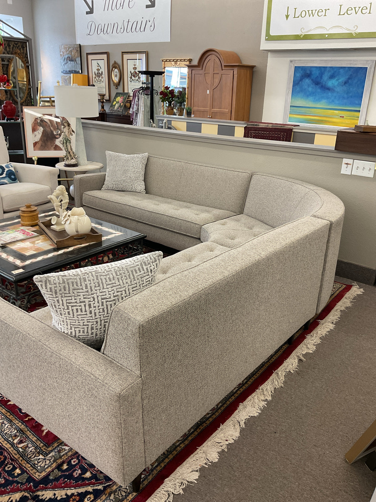 Room & Board 3-Pc Modular Modern Sectional Oatmeal, Tufted Seats  107x107x30"