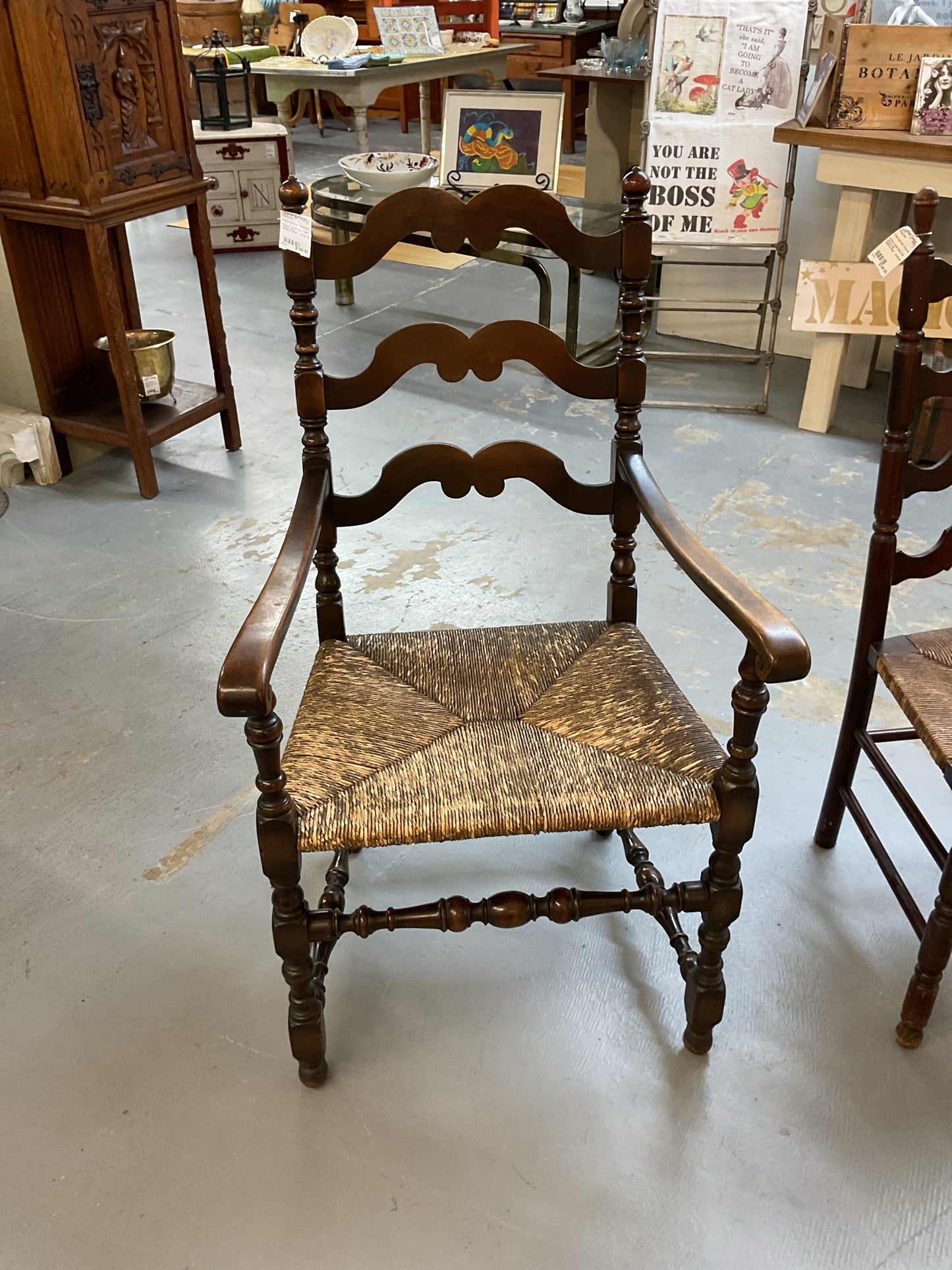Antique Ladder Back Chair w/Rush Seat