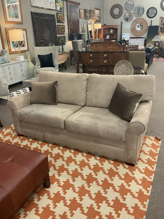 Taupe Suede Sofa by American Leather 73"L,37"D,33"H