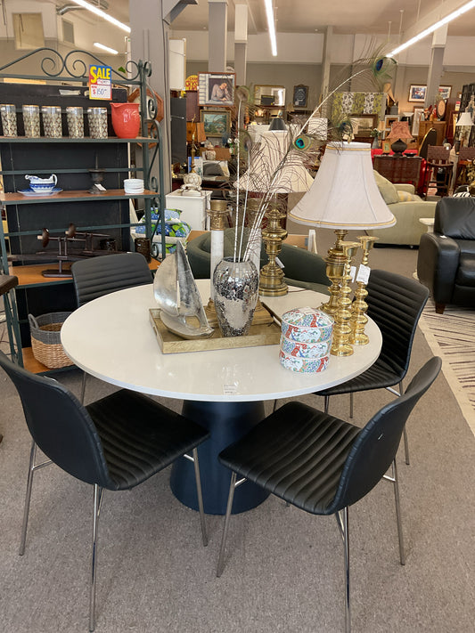 Room & Board Decker 48" Round Dining Table White Quartz Top, Graphite Base