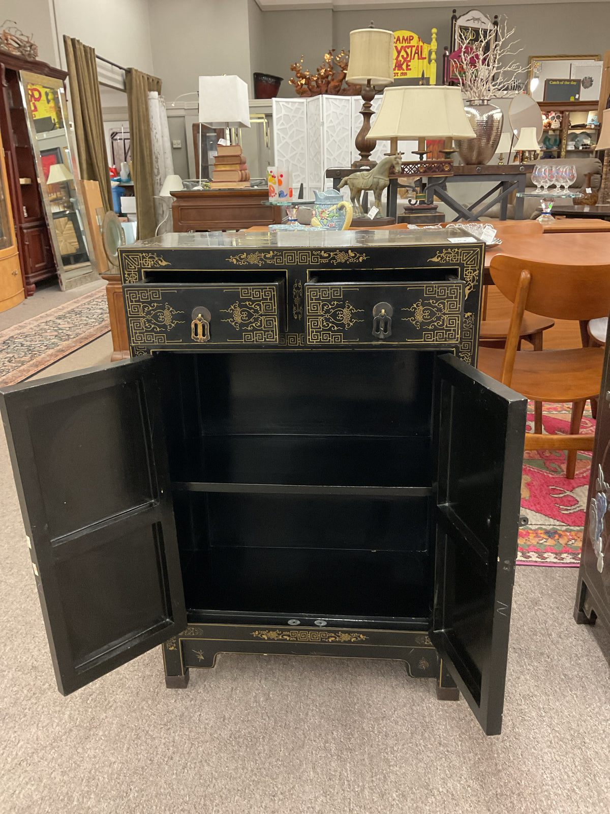 Jinlong Chinoiserie Black Lacquer 36"H,12"D,24"L