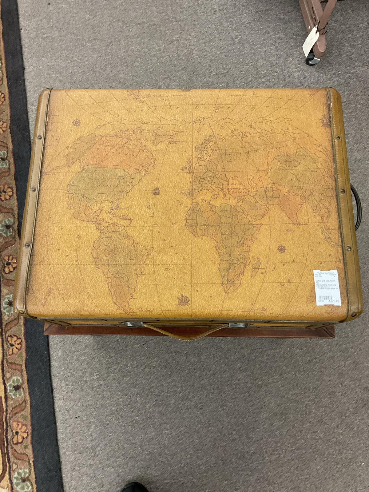 Old World Map Trunk End Table 25x18x24