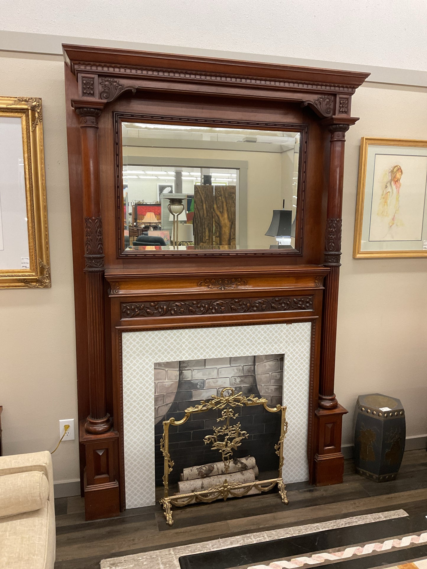 Antique Mahogany Fireplace Mantle