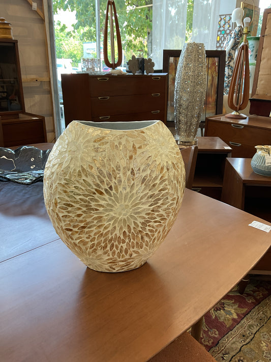 14" Ceramic w/Mother of Pearl Inlay Design Vase