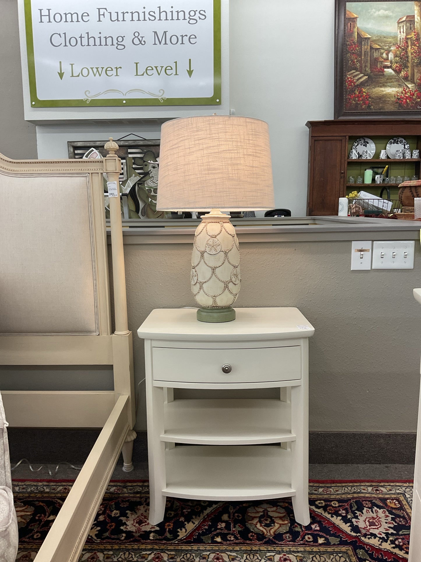 Nightstand, Cream-Colored w/Top Drawer & Bottom Shelves 24x18x28