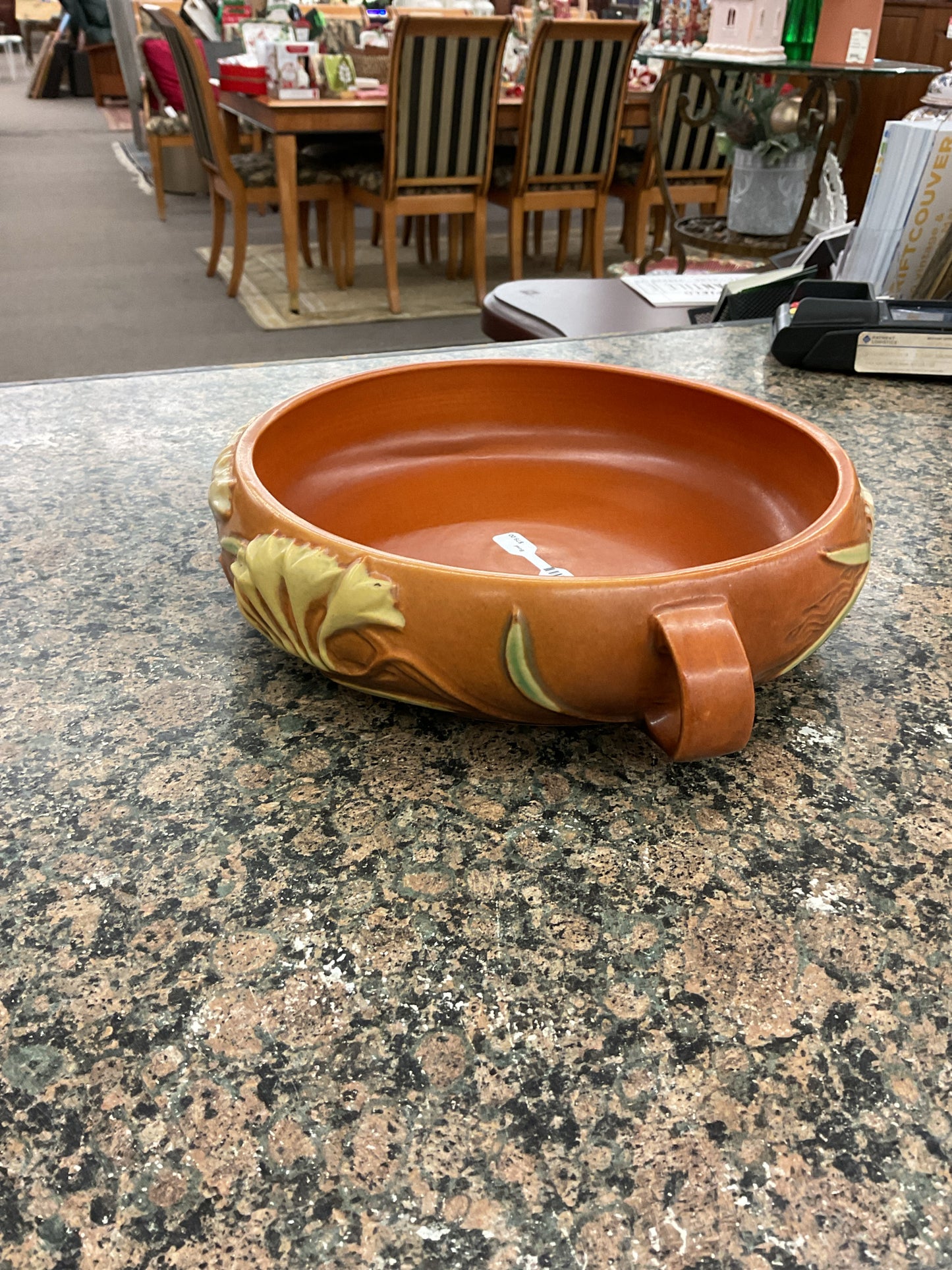 Roseville Freesia Tangerine Handled Bowl 11"