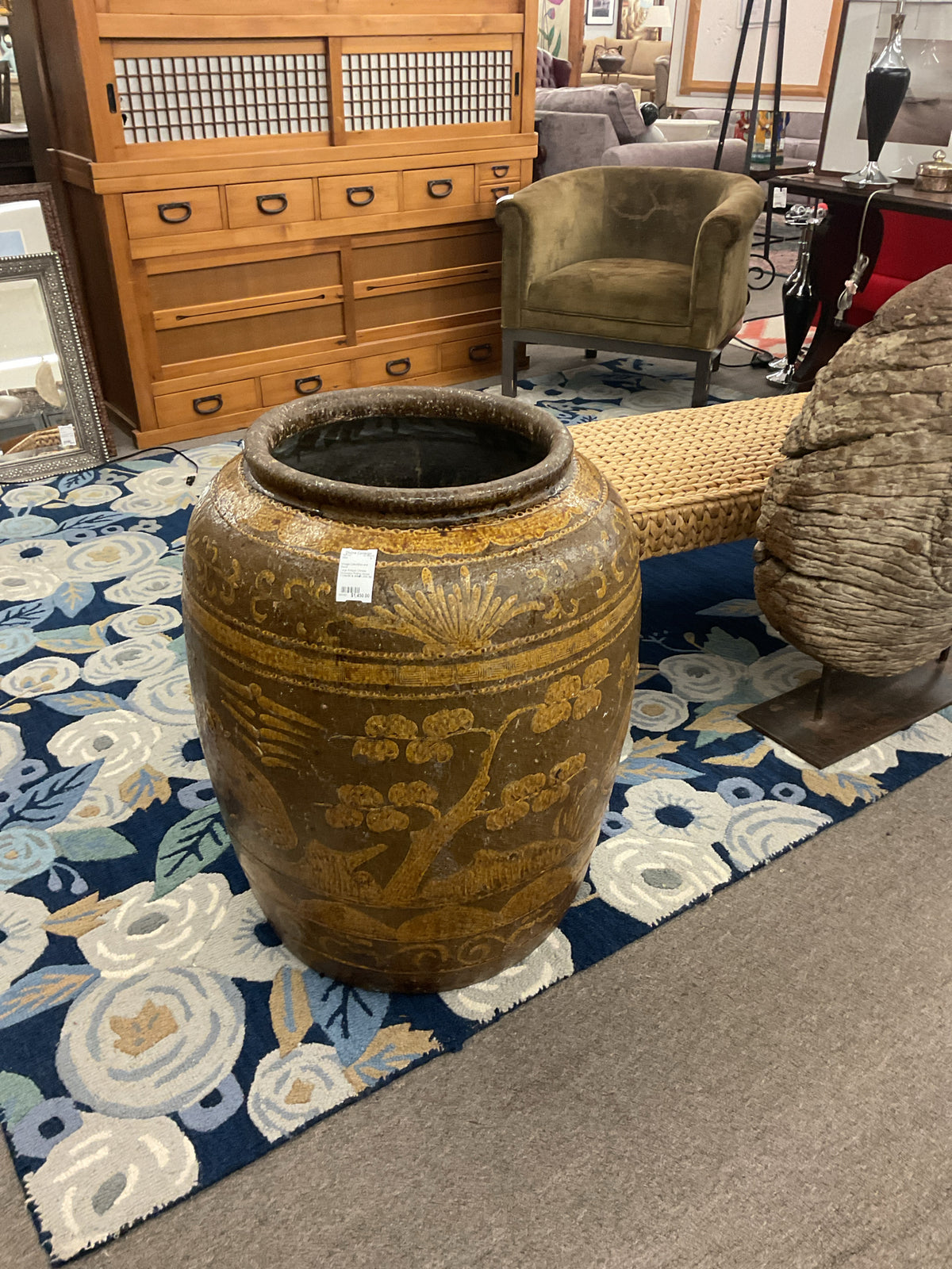 Large Antique Chinese Stoneware Pickling Vessel Late 19th Century