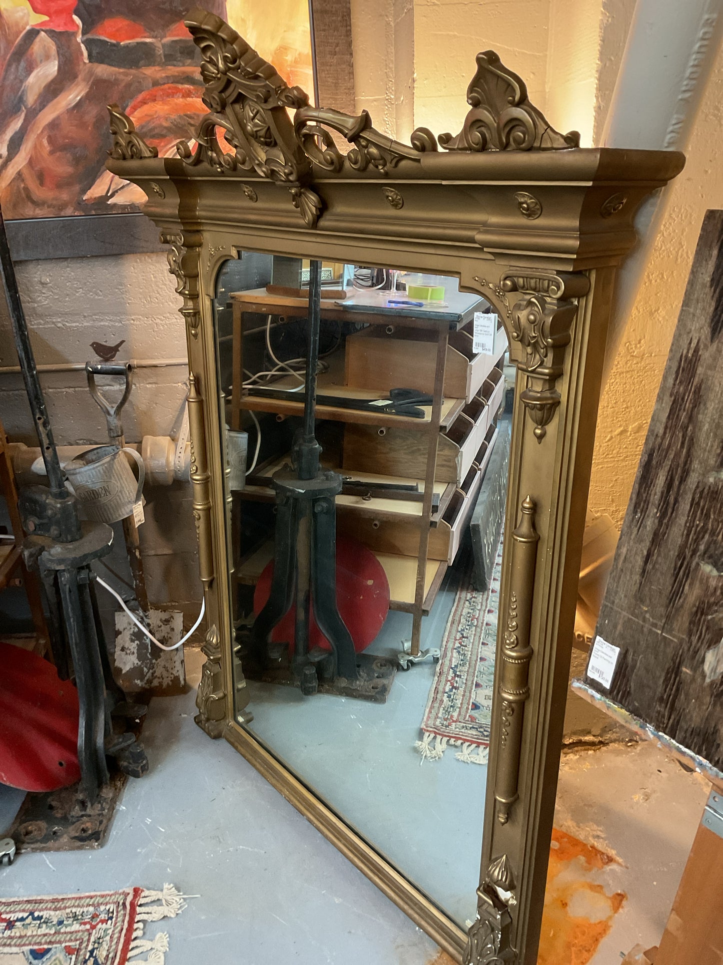 Large 19th Century Renaissance Gold Gilt Mirror