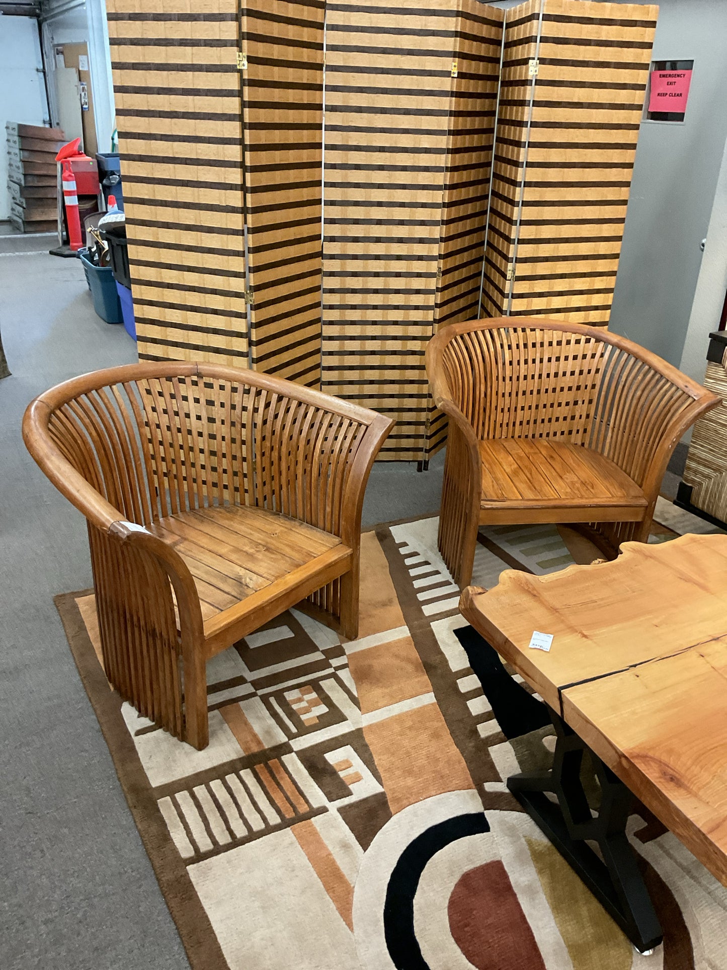 Vintage Curved Slat Teak Wood Lounge Chair Set (4)