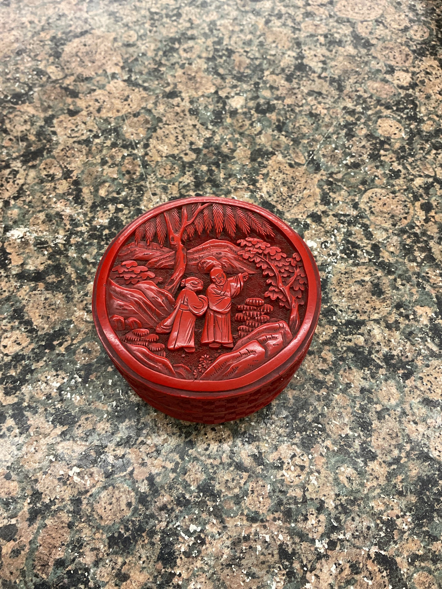 Vintage Red Cinnabar Trinket Box
