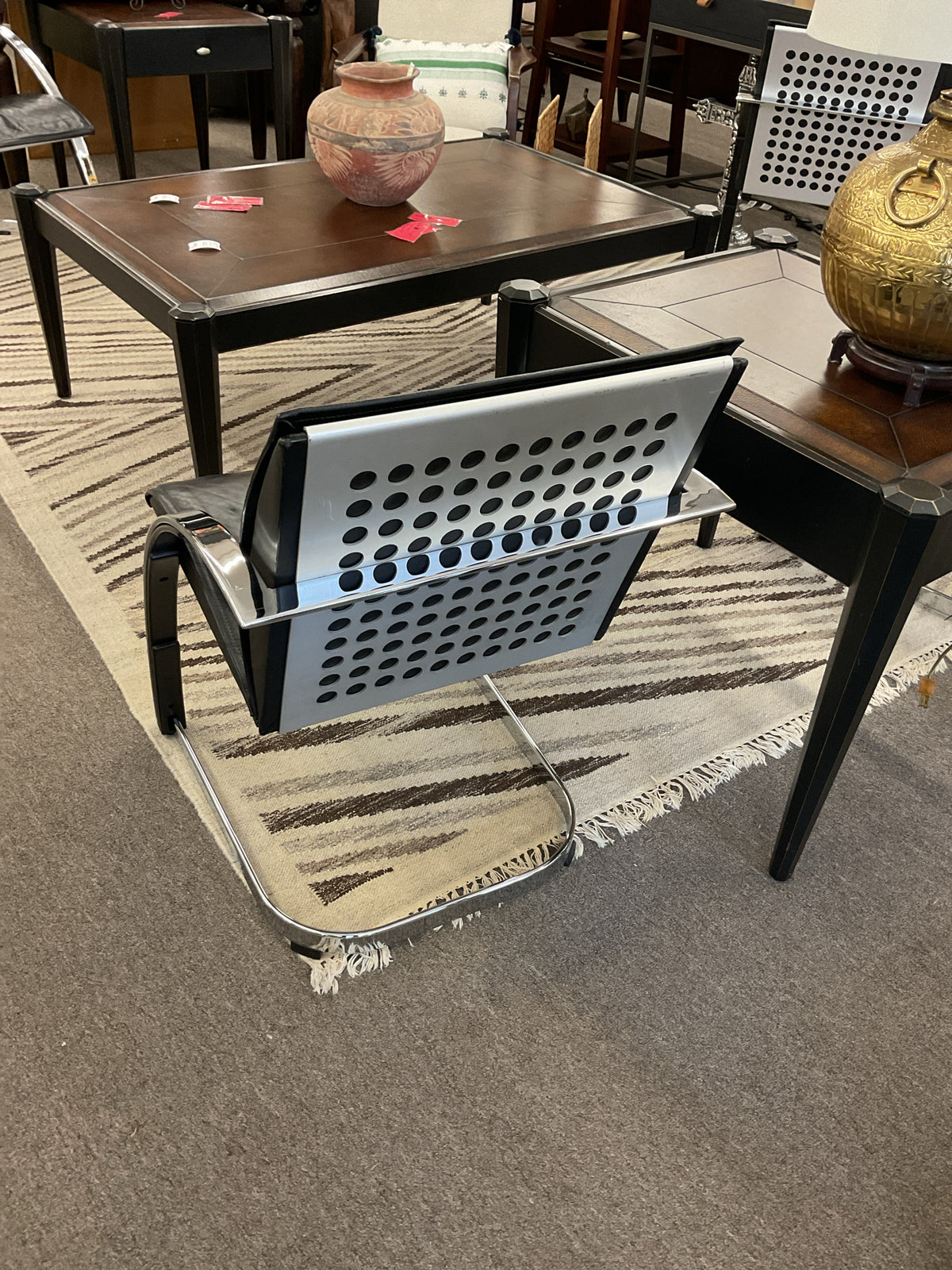 Vintage Girsberger Black Leather & Chrome Chair