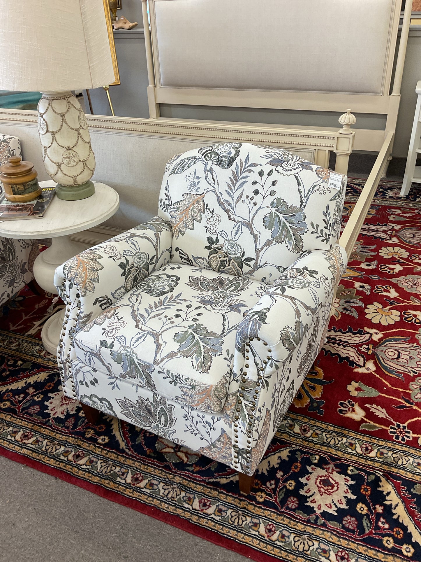 Mooresville Armchair w/Nailhead Trims Cream Color w/Flower Design