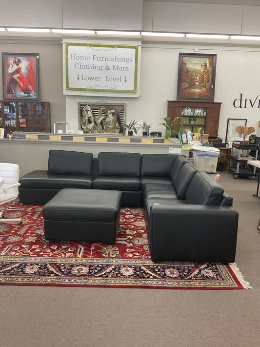 Custom-made Black Leather Sectional by Westcraft Seating Products 9x10' & Ottoma