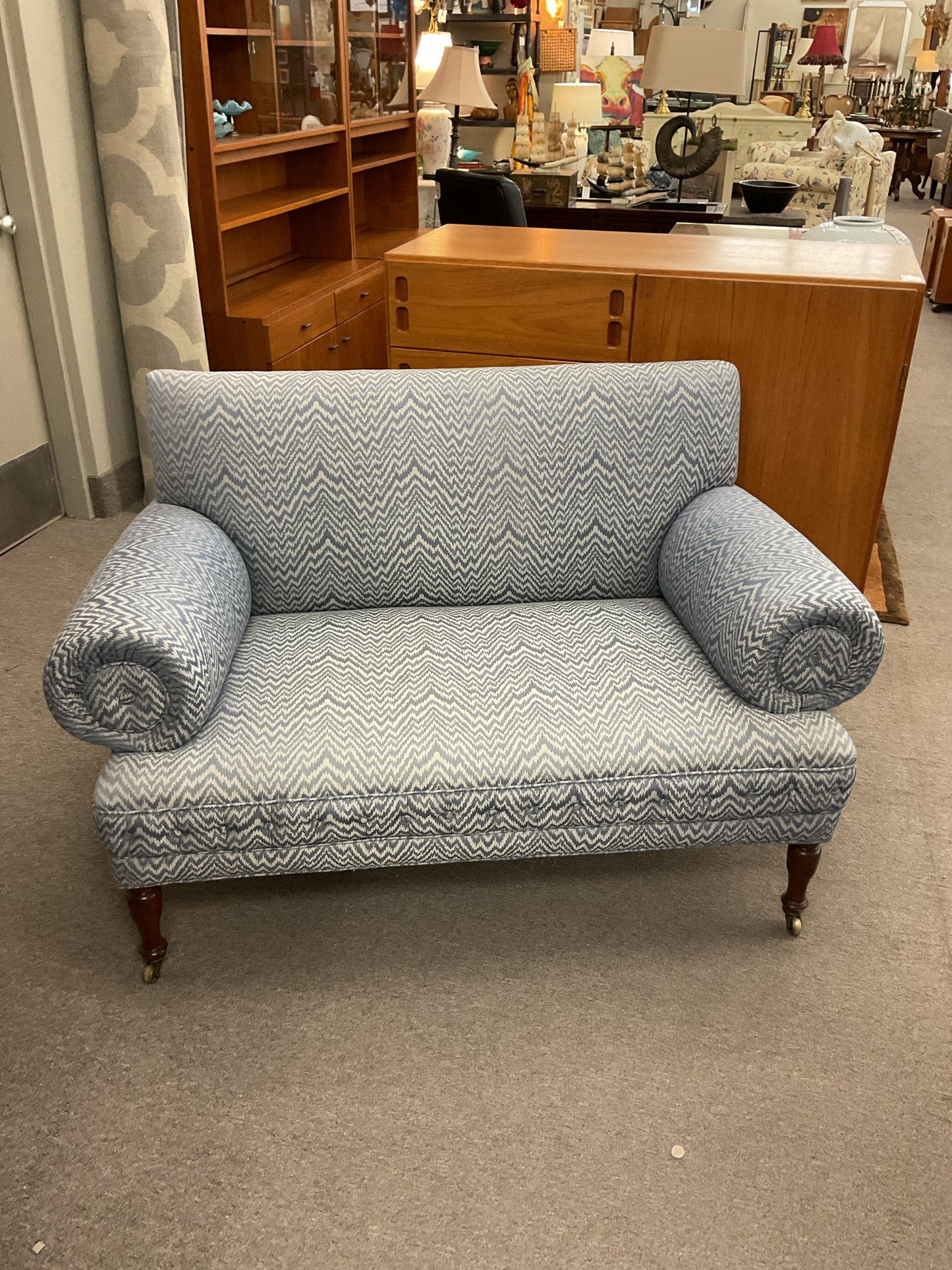 Blue Damask Settee  54"L,30"D,34"H