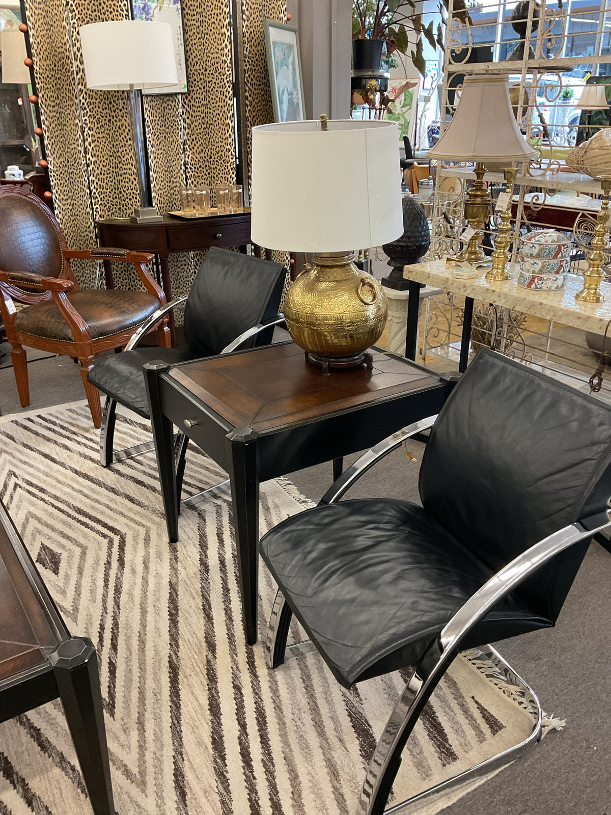 Vintage Girsberger Black Leather & Chrome Chair