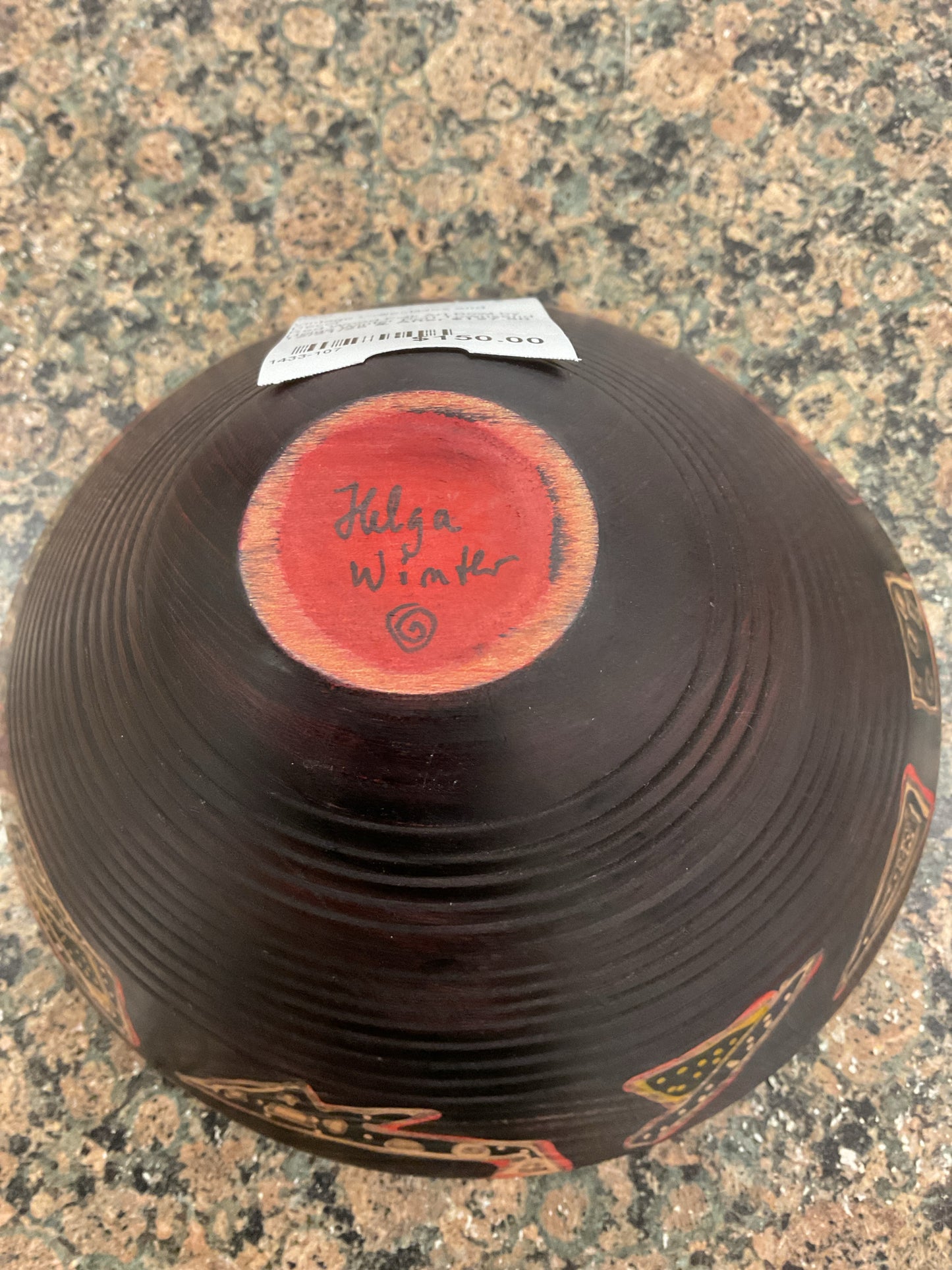 Red Wood Folk Art Bowl by Helga Winter Port Townsend WA