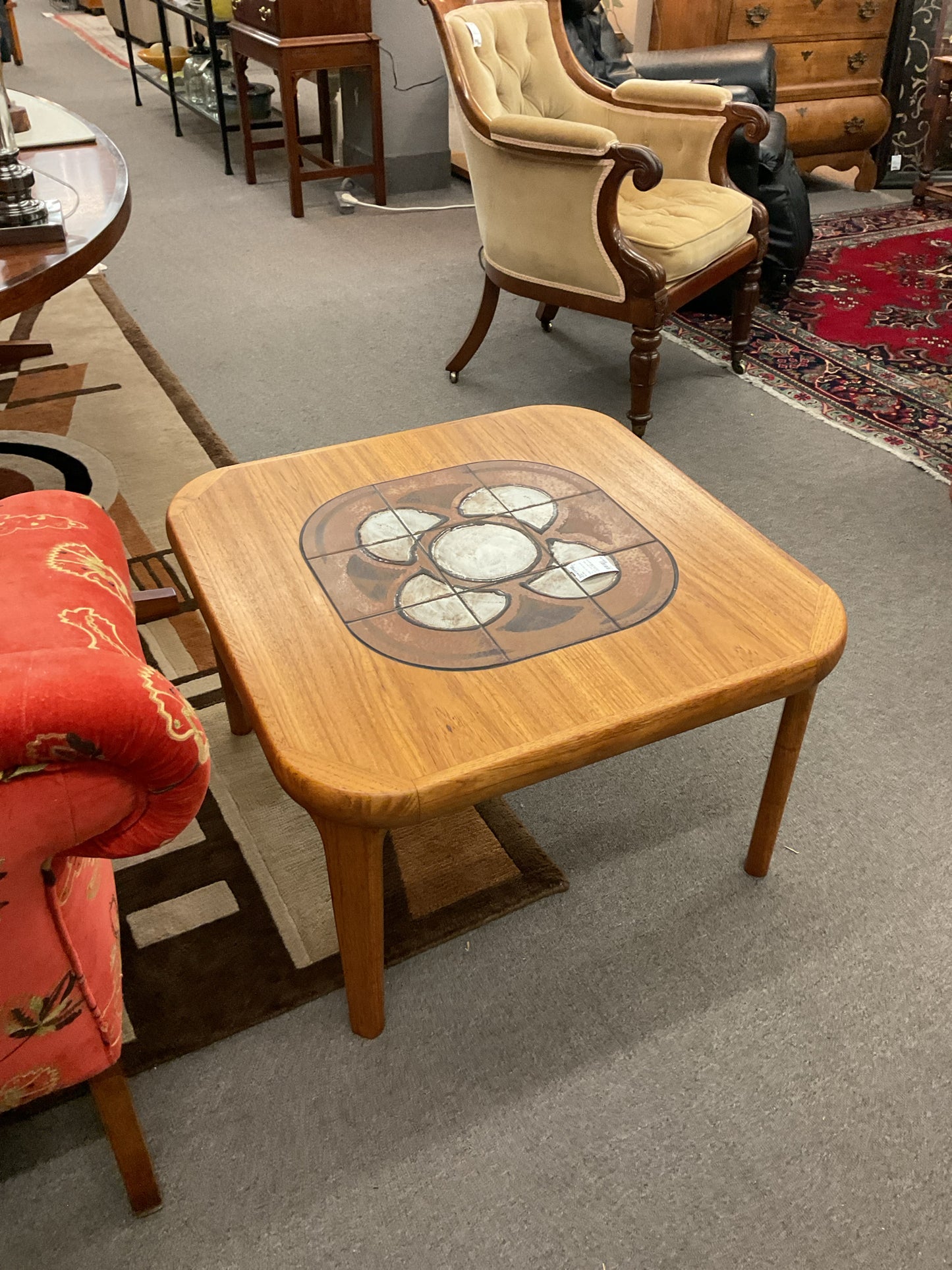 Danish Teak Coffee Table w/Tile Inlay Design 30x30x19