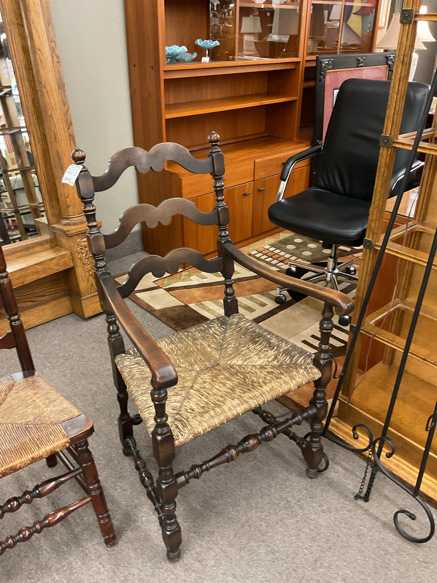 Antique Ladder Back Chair w/Rush Seat