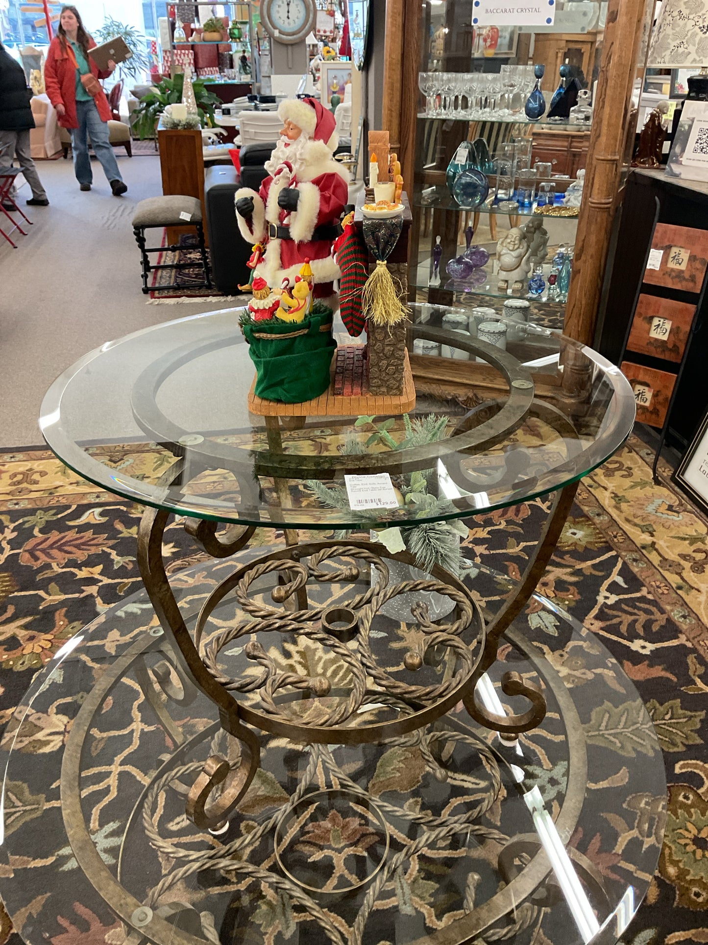Wrought Iron Glass-Top Round End Table 26"Across