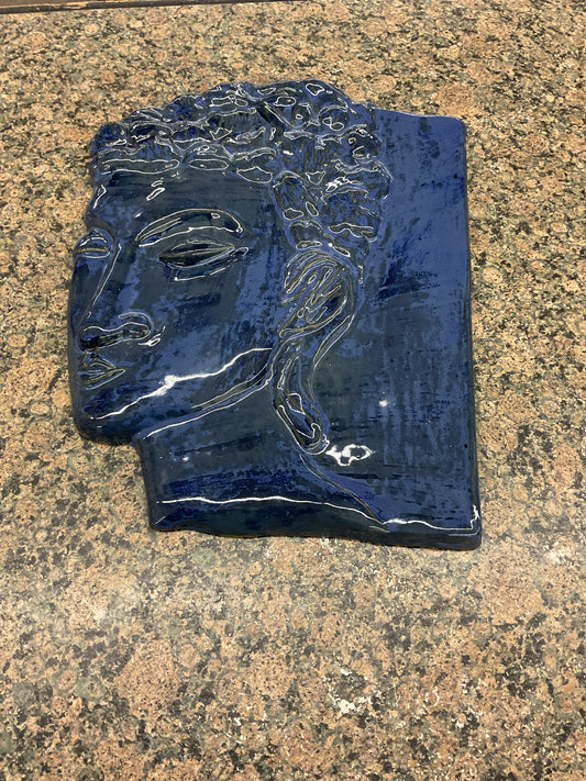 Blue Stoneware Wall Art Woman's Face