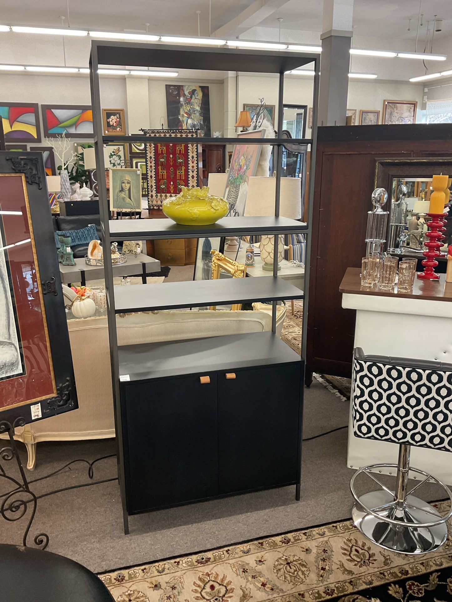 Modern Metal & Wood Display Shelf w/storage 83"H,35"W,16"D