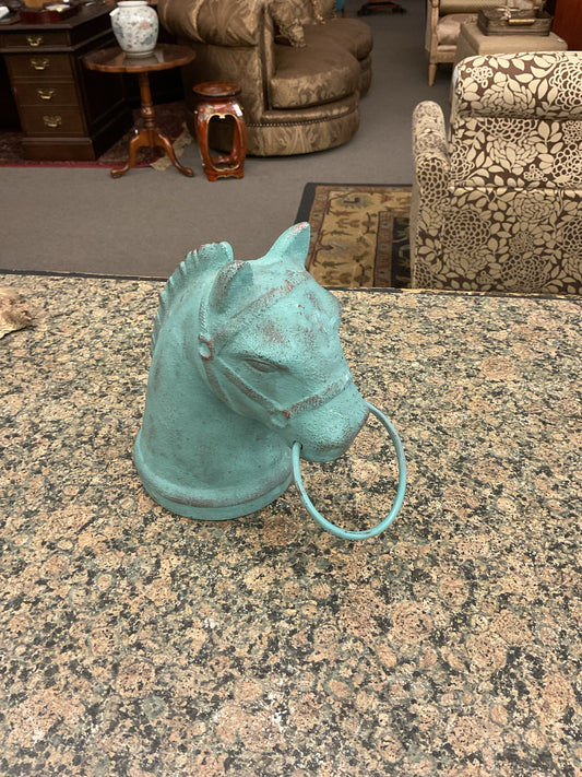 Metal Turquoise Horse Head Door Stopper