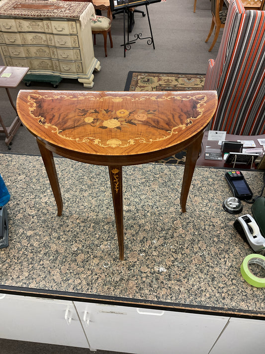 Inlaid Musical Demilune Table w/Storage