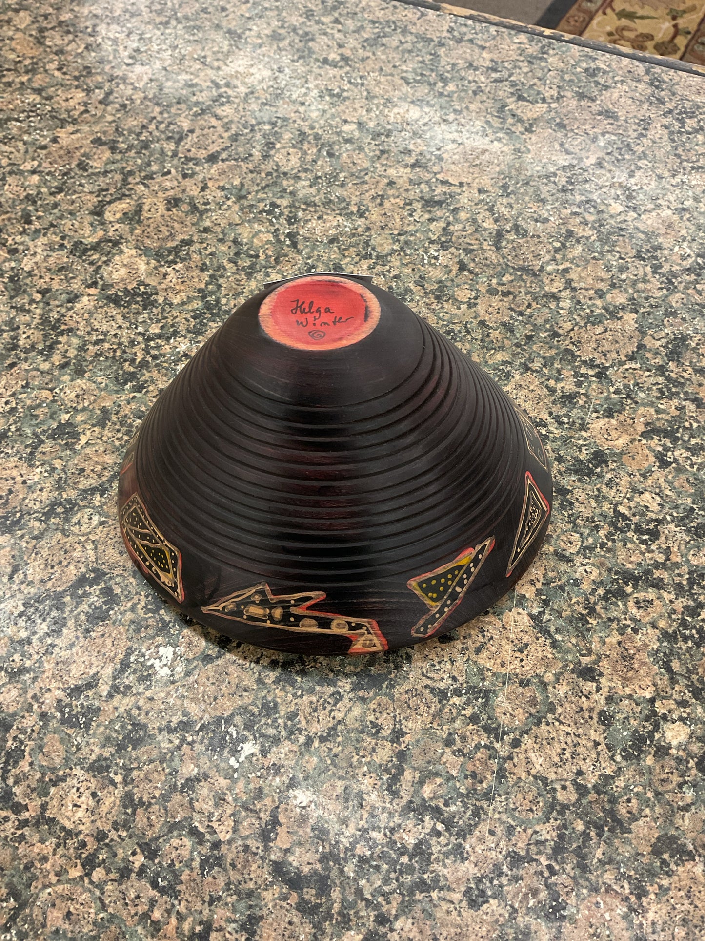 Red Wood Folk Art Bowl by Helga Winter Port Townsend WA