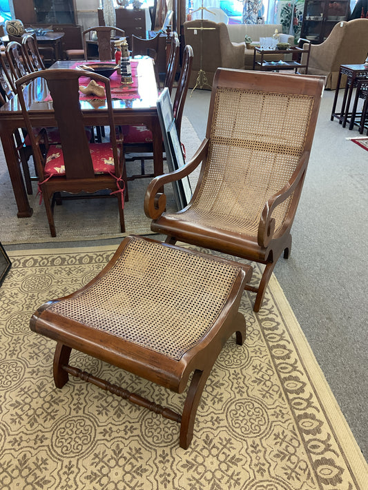 Mahogany Empire-Style Cane Chair & Ottoman