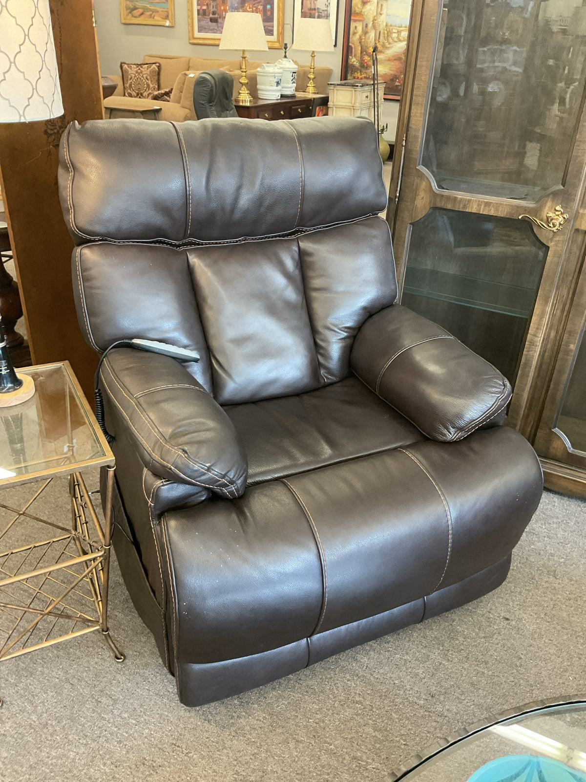 Power Lift Brown Leather Recliner