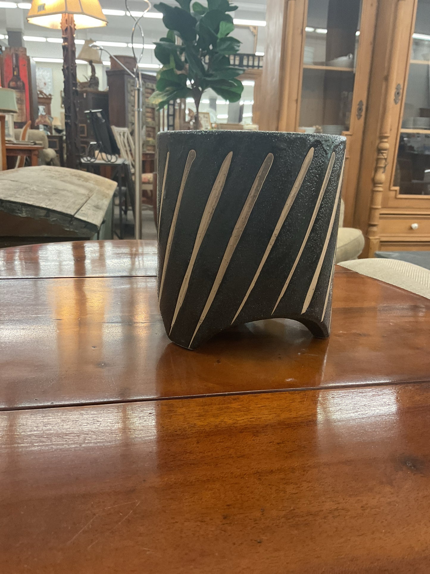 Small Black Planter w/Stripes