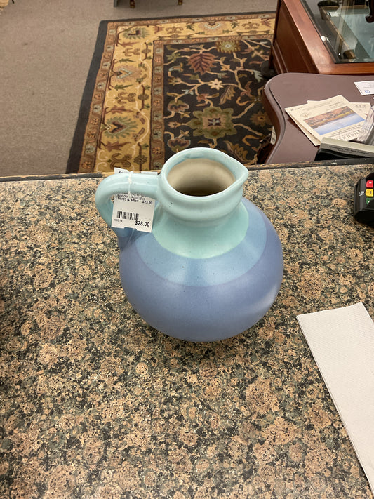 Stoneware Jug w/Handle Lavander & Aqua Blue