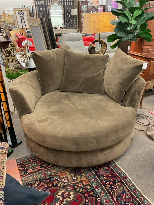 Circular Swivel Lounge Suede Chair w/3 Cushions 57" Across, 29"H