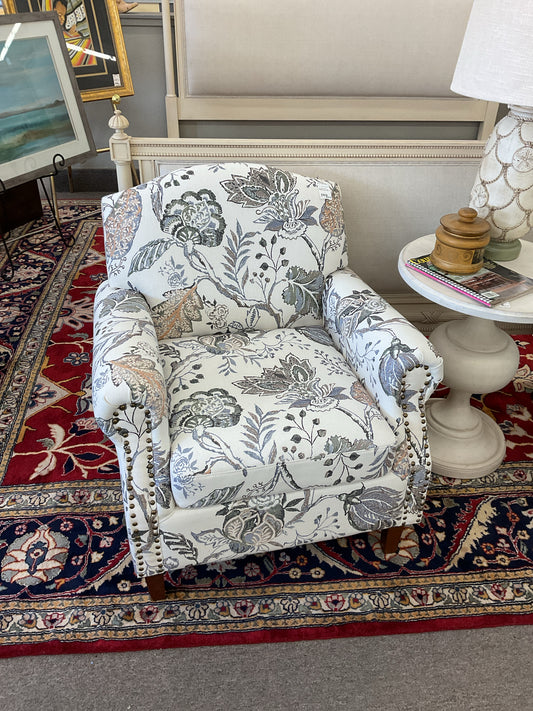 Mooresville Armchair w/Nailhead Trims Cream Color w/Flower Design