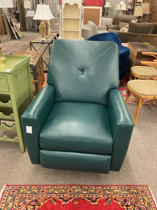 Teal Leather Swivel Recliner