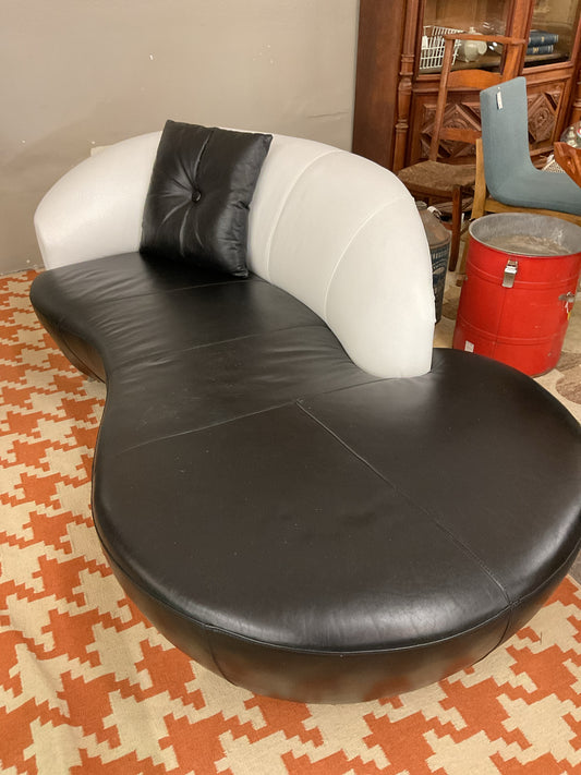Black & White Leather Chaise Lounge Sofa