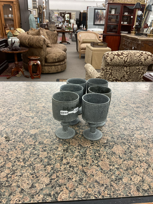 Vintage Set Grey Wine Glasses (6)