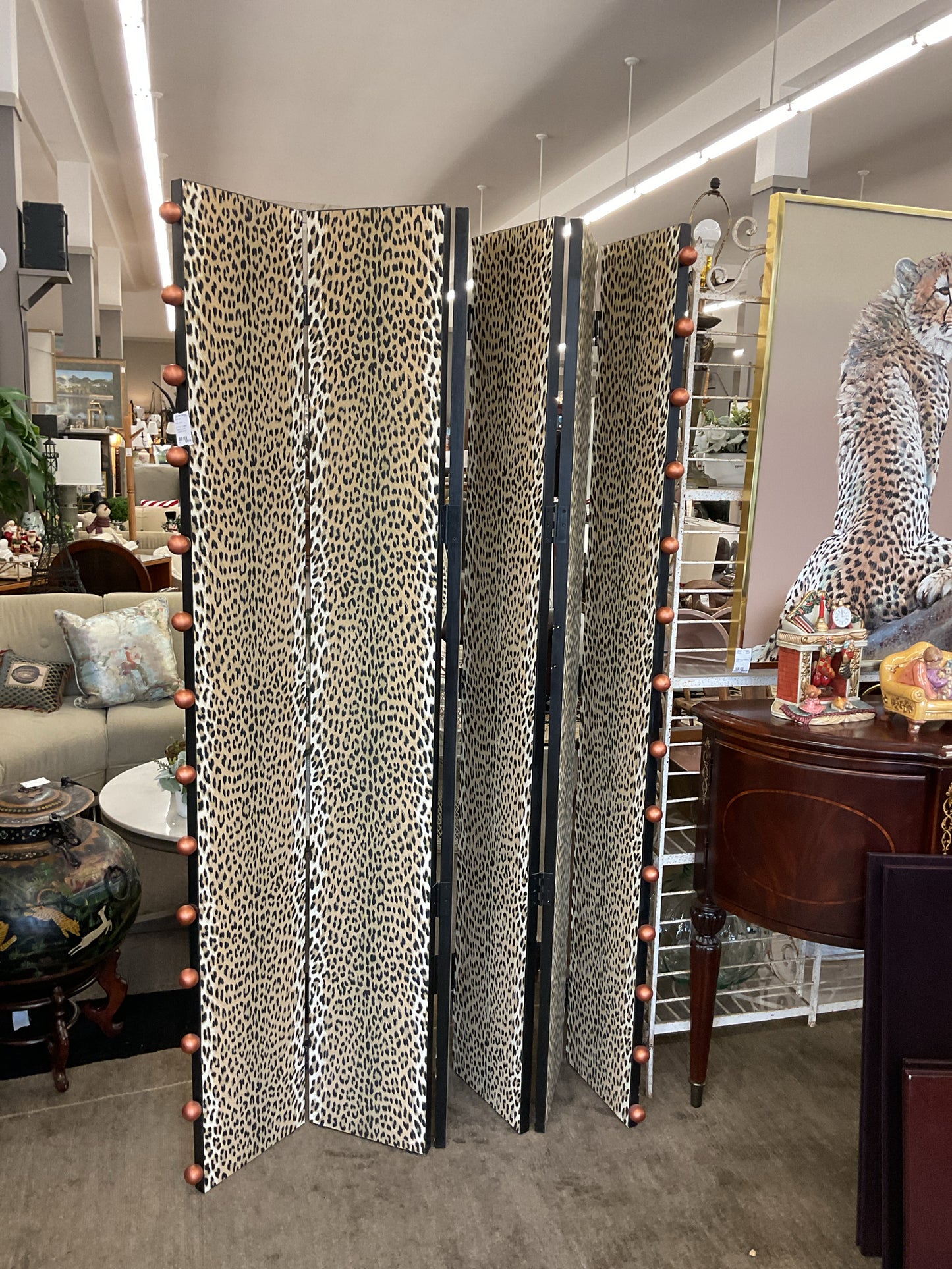6-Panel, 2-Sided Folding Screen Leopard Design