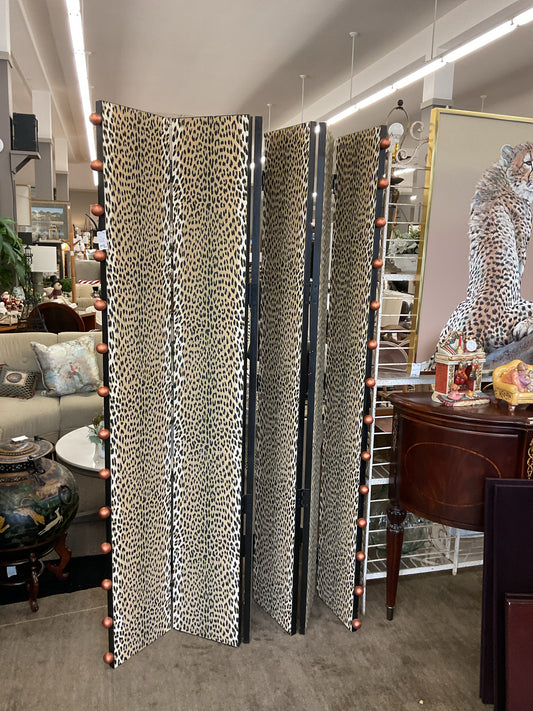6-Panel, 2-Sided Folding Screen Leopard Design