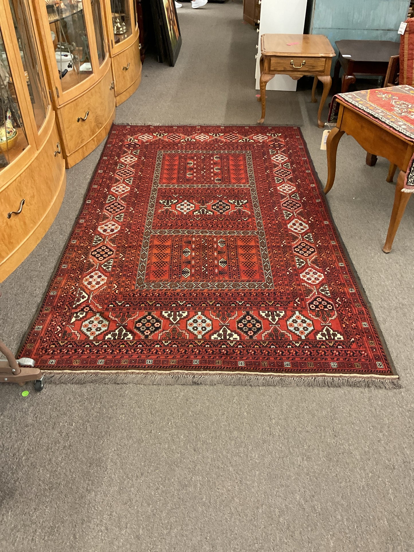 Turkmen Parda Rug, Wool Afghan Rug, Geometric Tribal Design 5'x 8.5'