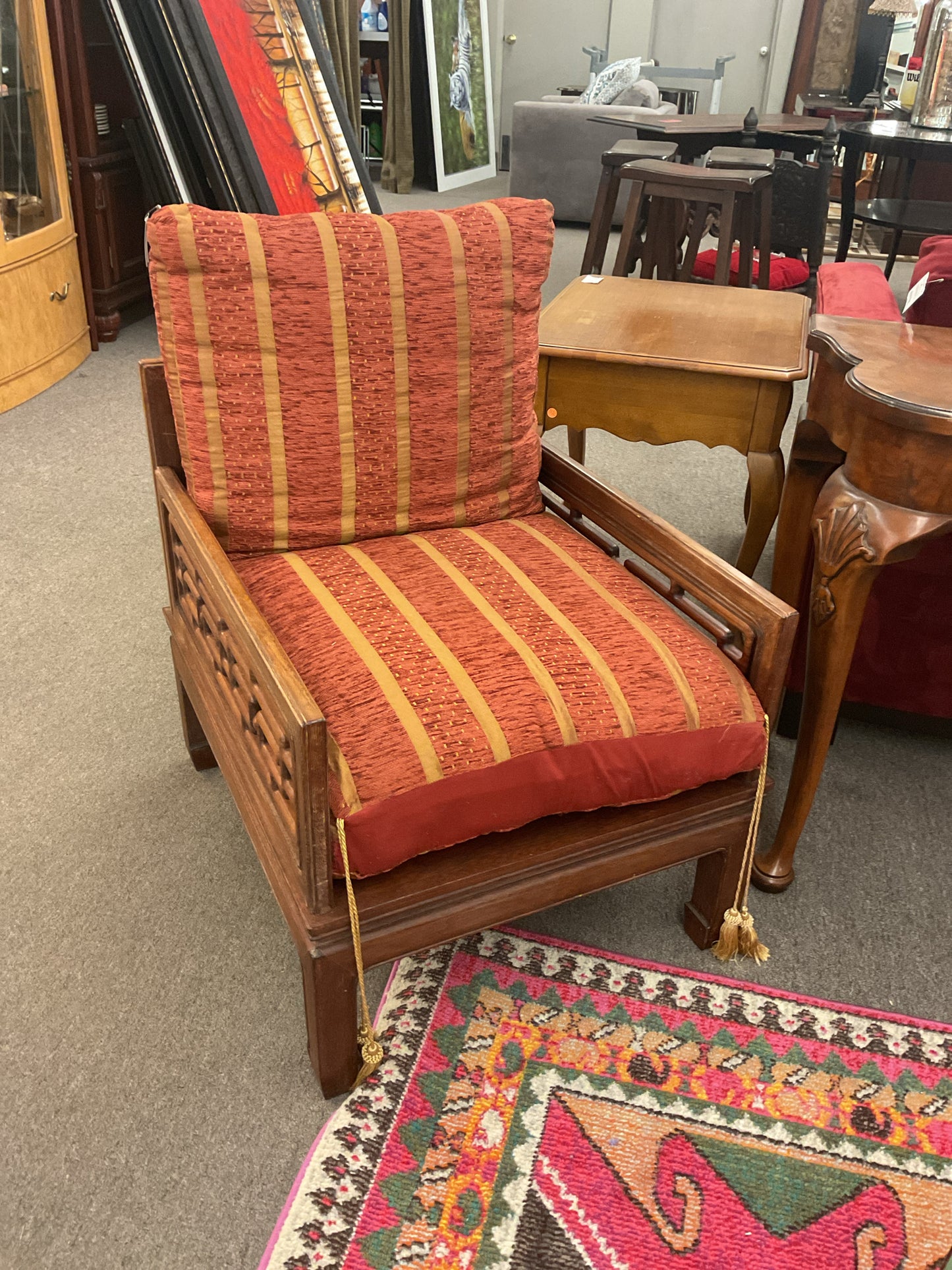 Asian Chair Orange & Gold Stripe Cushions