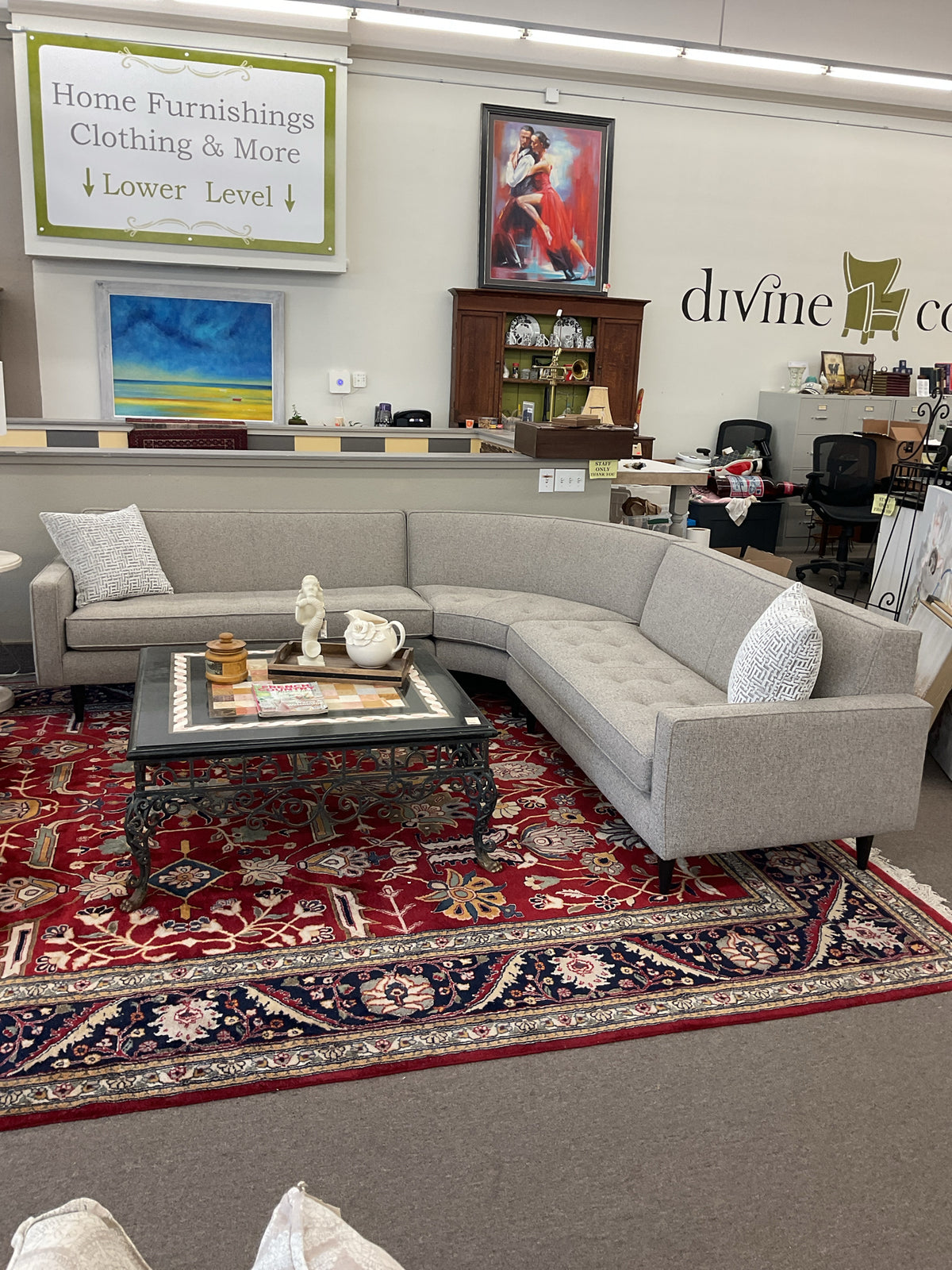 Room & Board 3-Pc Modular Modern Sectional Oatmeal, Tufted Seats  107x107x30"