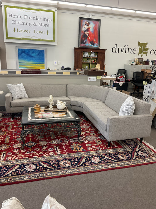 Room & Board 3-Pc Modular Modern Sectional Oatmeal, Tufted Seats  107x107x30"