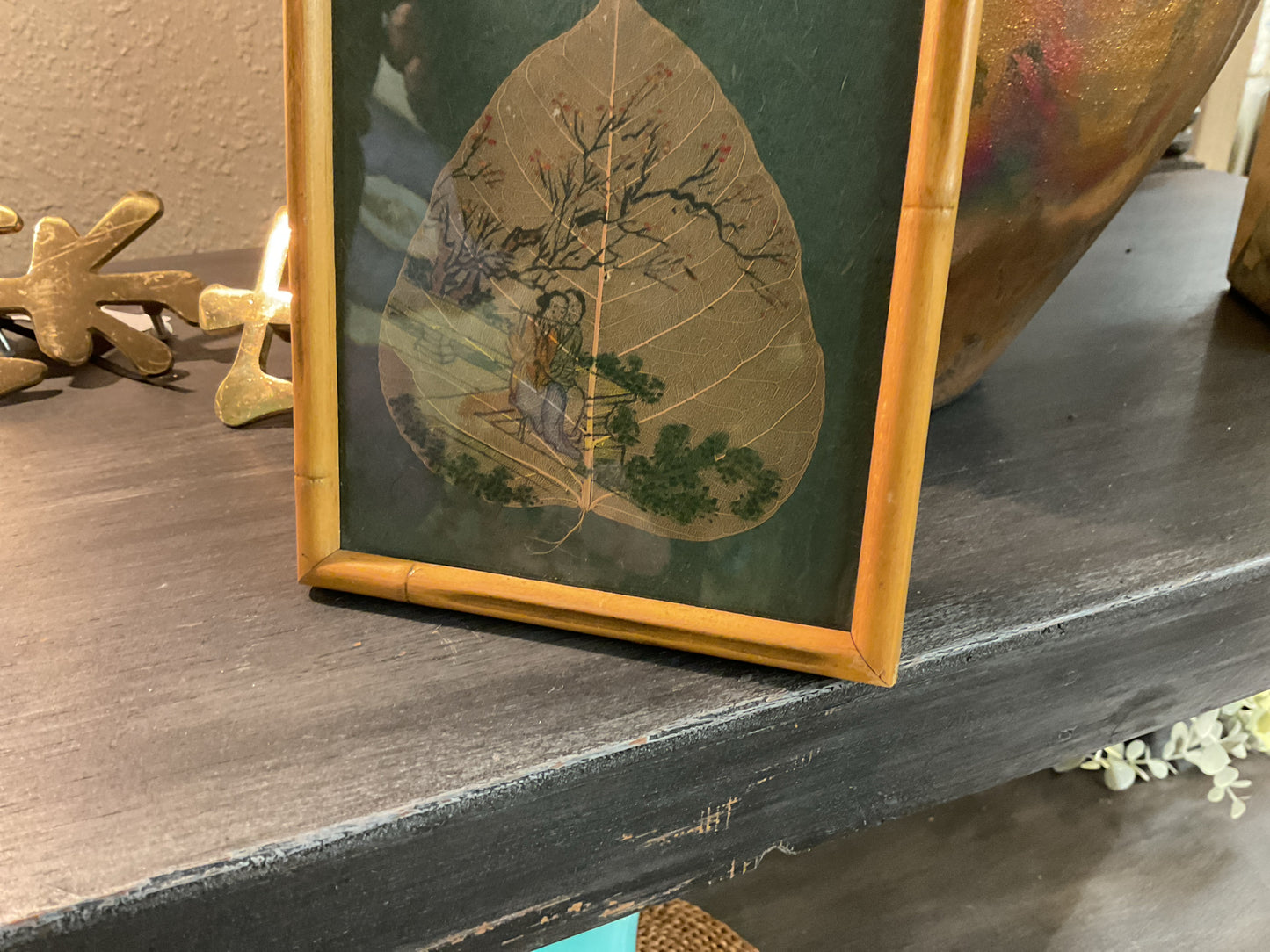 Framed Art, Vintage Original Painting on Leaf from China