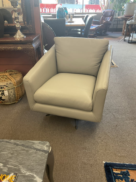 MCM Grey Leather Swivel Chair 28"W,33"Lx28"H